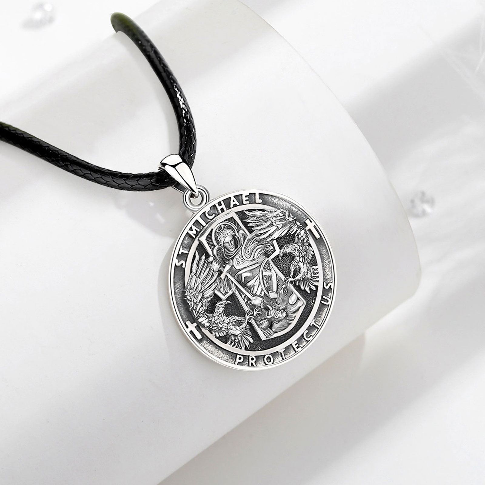 Merryshine 925 Sterling Silver Patron Saint St. Michael Medal Pendent Necklace for Men