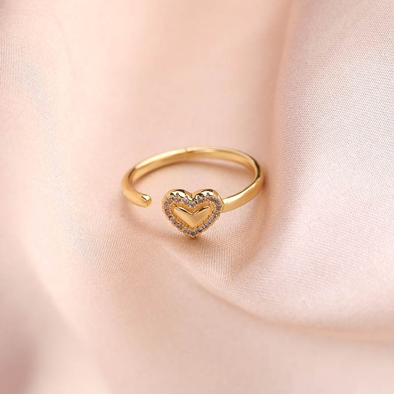 Merryshine Jewelry New Design Fashion Light Luxury Gold-Plated Heart-Shaped Diamond Open Ring Couple Ring