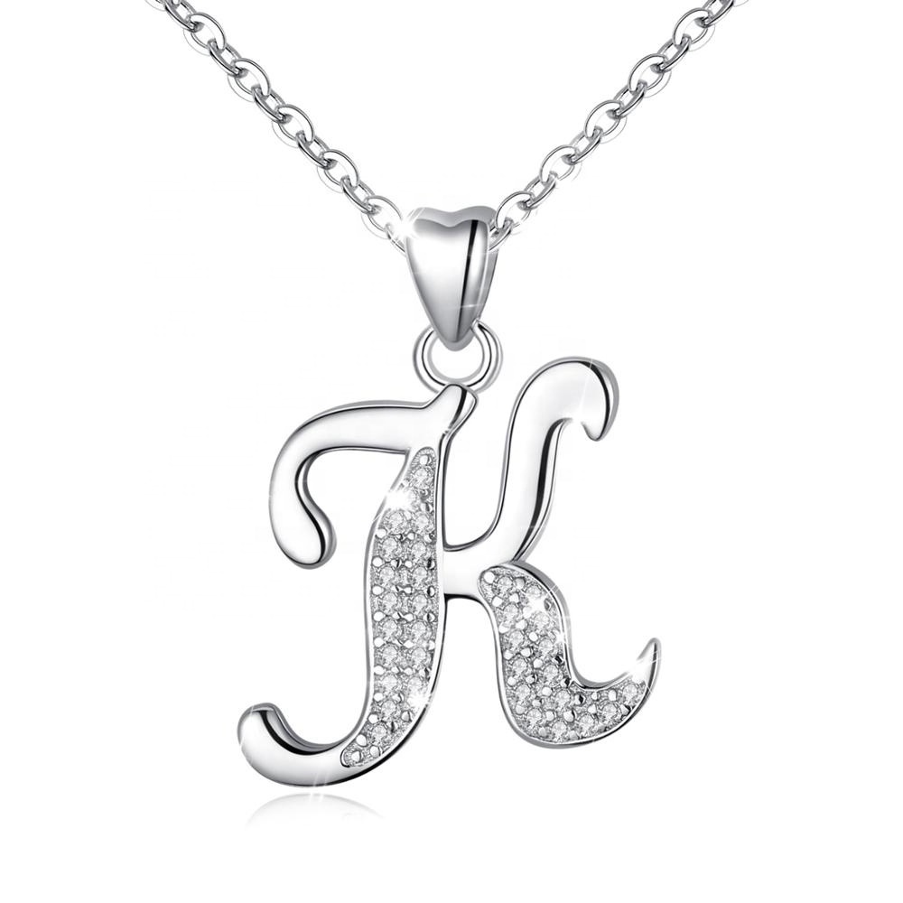 Merryshine Custom 925 Silver Cz Alphabet Letter K Horn Diamond Letter Christmas Pendant