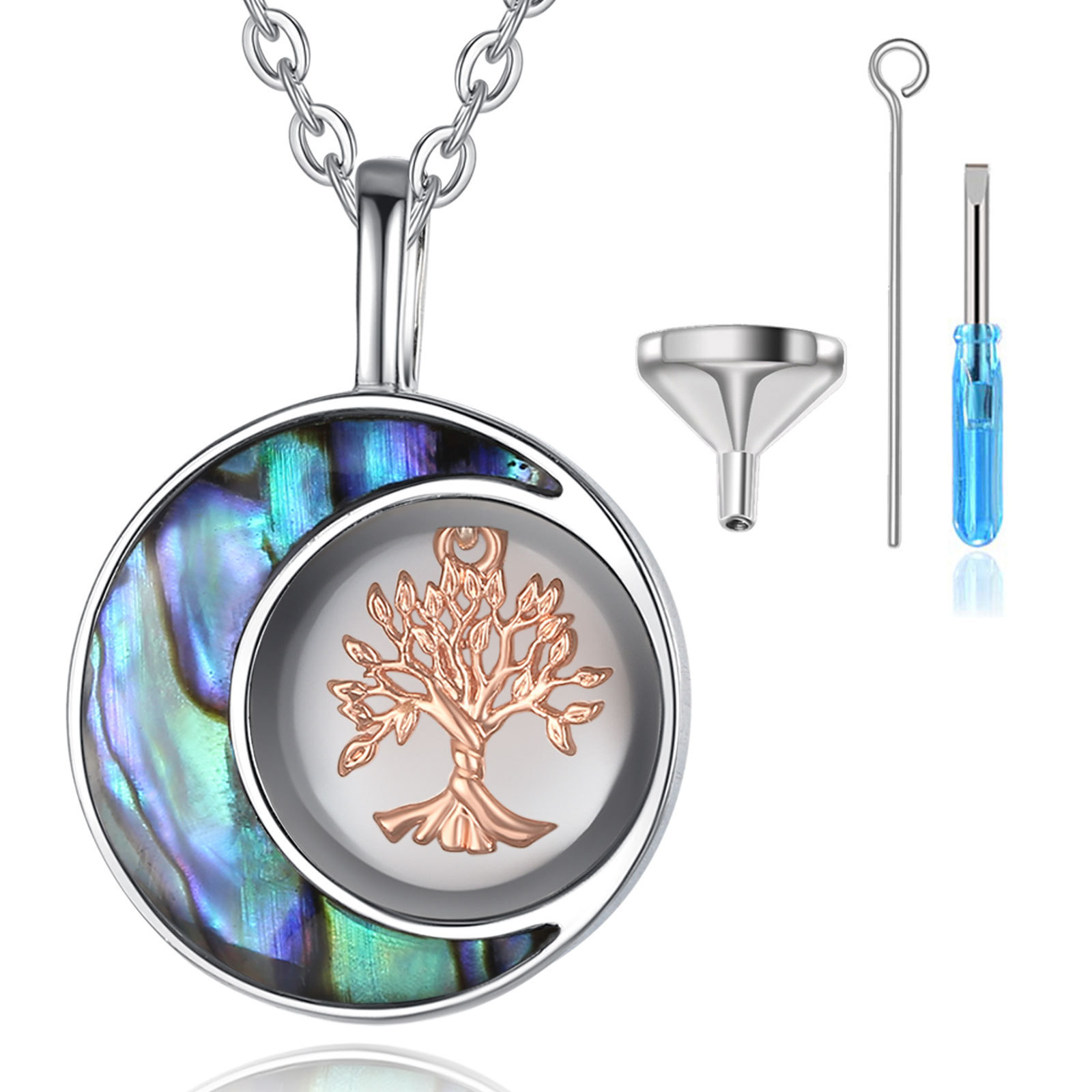 925 Sterling silver jewelry tree mother of pearl pet cremation urn pendant necklace