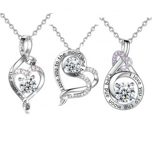 925 sterling silver custom zircon jewelry women cz love double heart necklace pendant