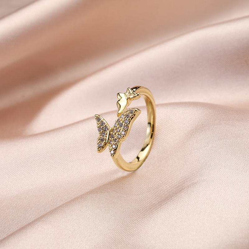 Merryshine Jewelry Small And Exquisite Butterfly Diamond Gold Ring With Environmentally Friendly Copper Ring