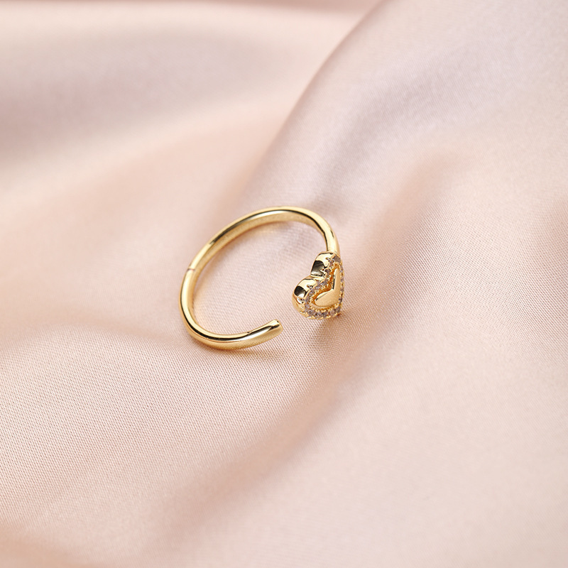 Merryshine Jewelry New Design Fashion Light Luxury Gold-Plated Heart-Shaped Diamond Open Ring Couple Ring