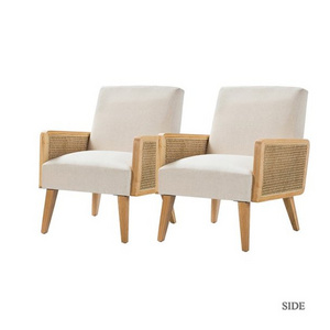 On Stock white accent chair wood frame single or two seat real rattan sofa chair