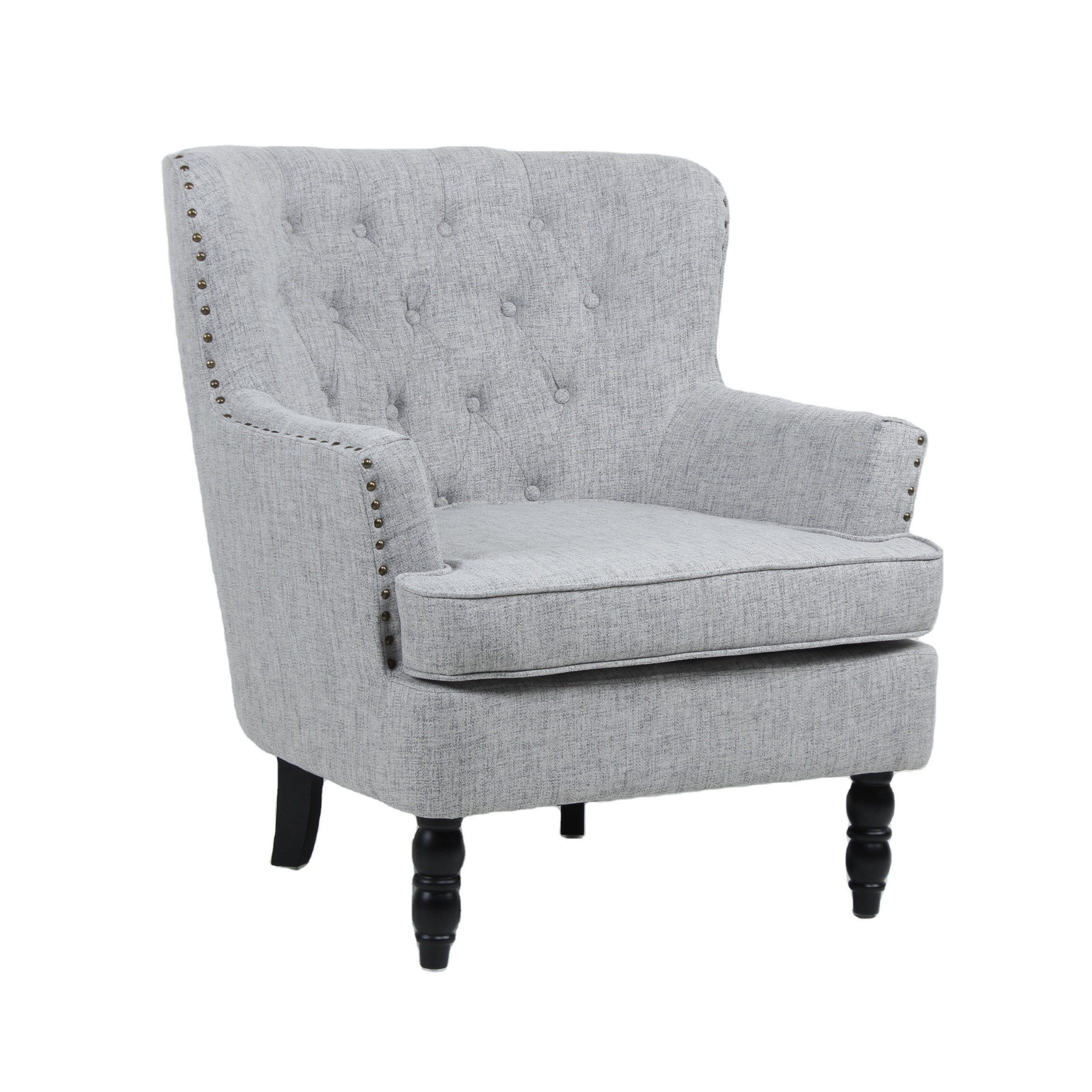 American Style Leisure Chair Single Seat Luxury Furniture Wide Size Wingback Tufted Button Fabric Accent Chair