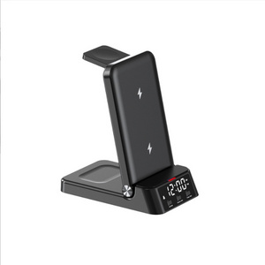 4 in 1 foldable wireless charger Desktop vertical clock wireless charging Vertical mobile phone holder wireless charging