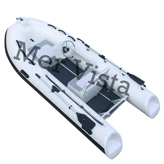 white hypalon 12ft aluminum hull rib boat with mini console pilot seat