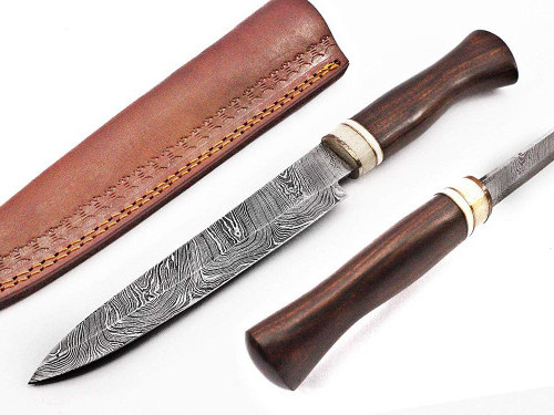 Top Quality   Custom Handmade Damascus Steel Kitchen Chef  Knife steak knife  Vegetable Cutting Knife With Leather Sheath