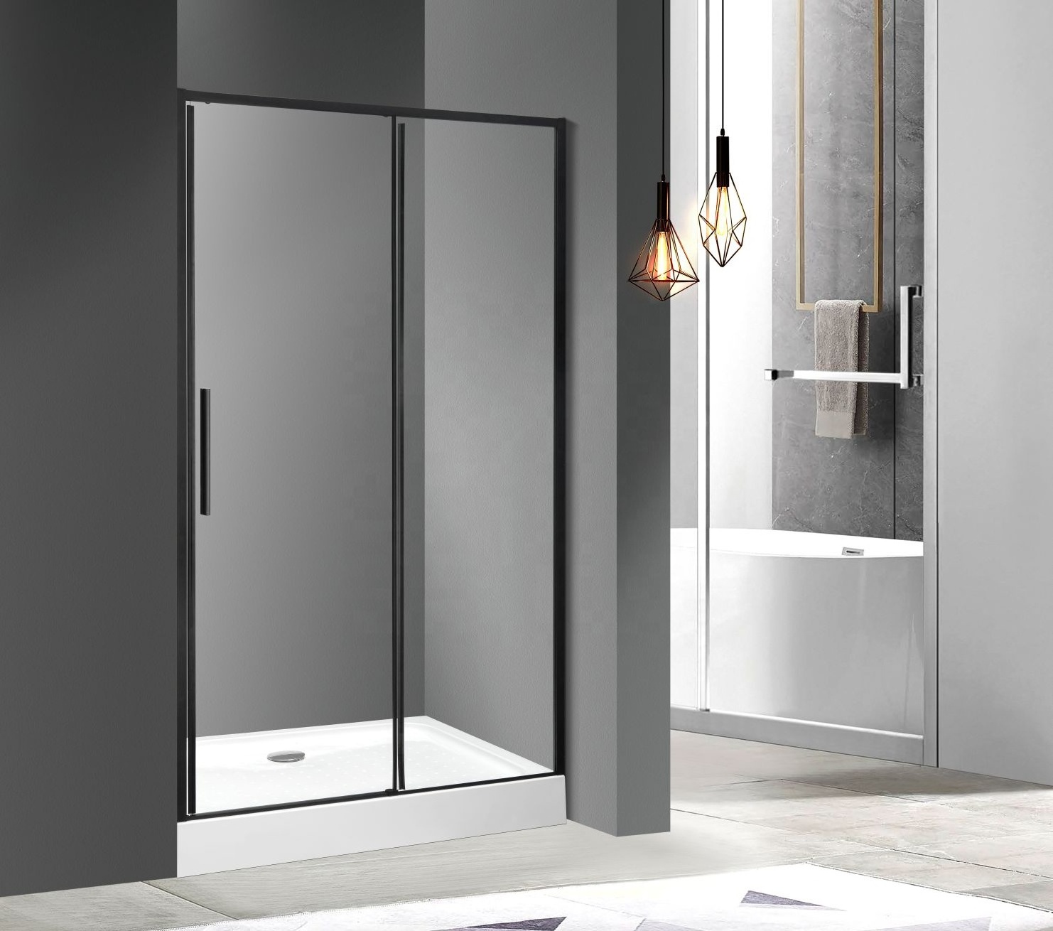 Standard tempered glass shower cubicle door glass to wall with top cover without tray