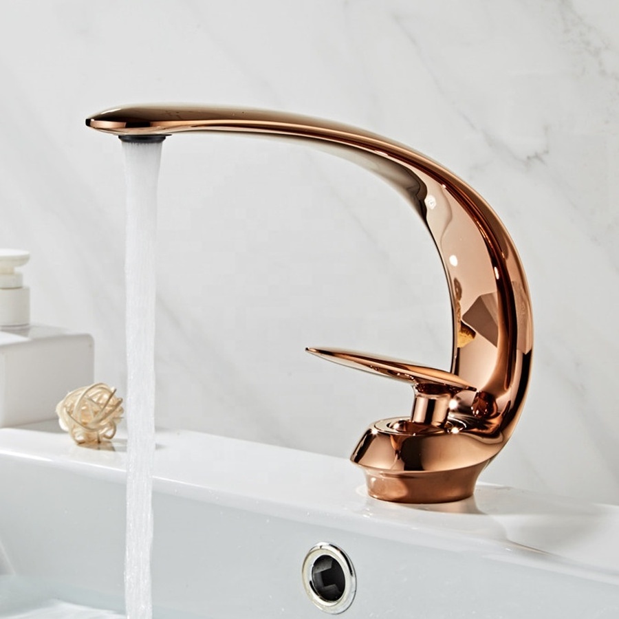 Gold bath swan basin C bend  hot and cold Polished water bidet tap faucet