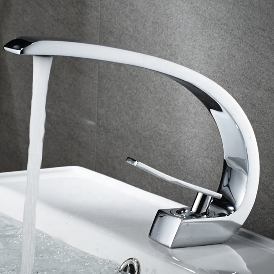 Gold bath swan basin C bend  hot and cold Polished water bidet tap faucet