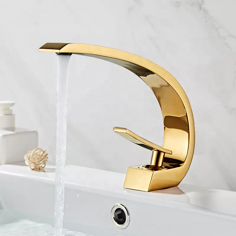 Vintage rose golden moon shaped single cold wash basin faucet brass bathroom kitchen basin faucet