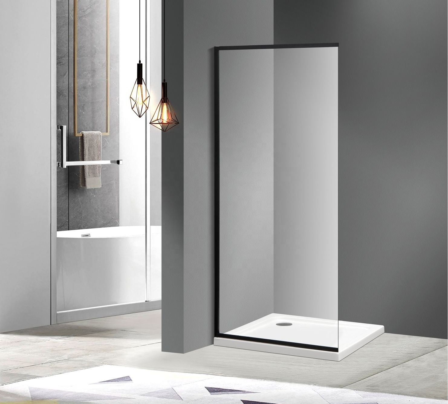 Standard tempered glass shower cubicle door glass to wall with top cover without tray