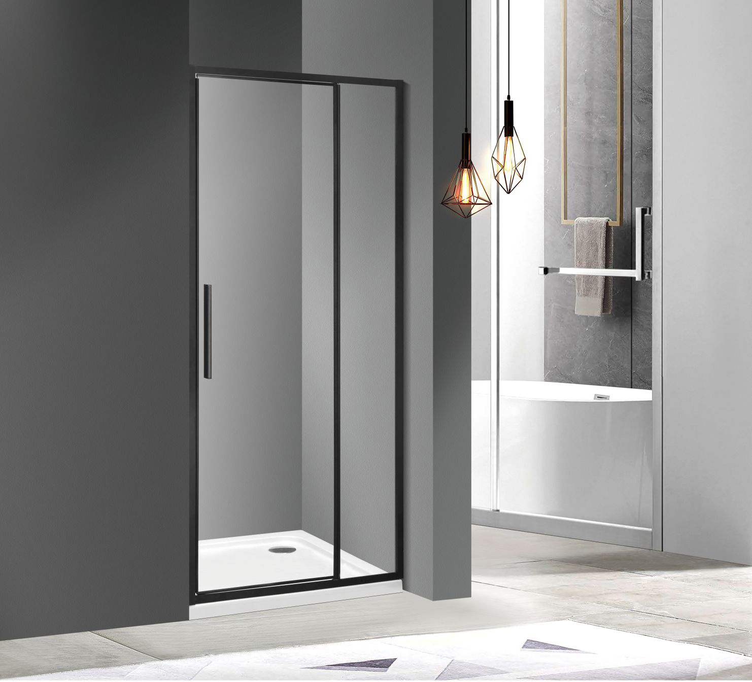 Wet room low cost discount wall to wall hinged pivot glass shower cubicle door 100x100