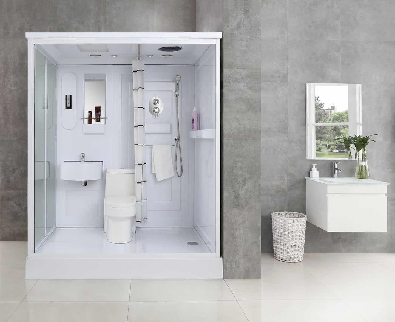 White ABS toilet shower cabin sink combo prefab bathroom unit