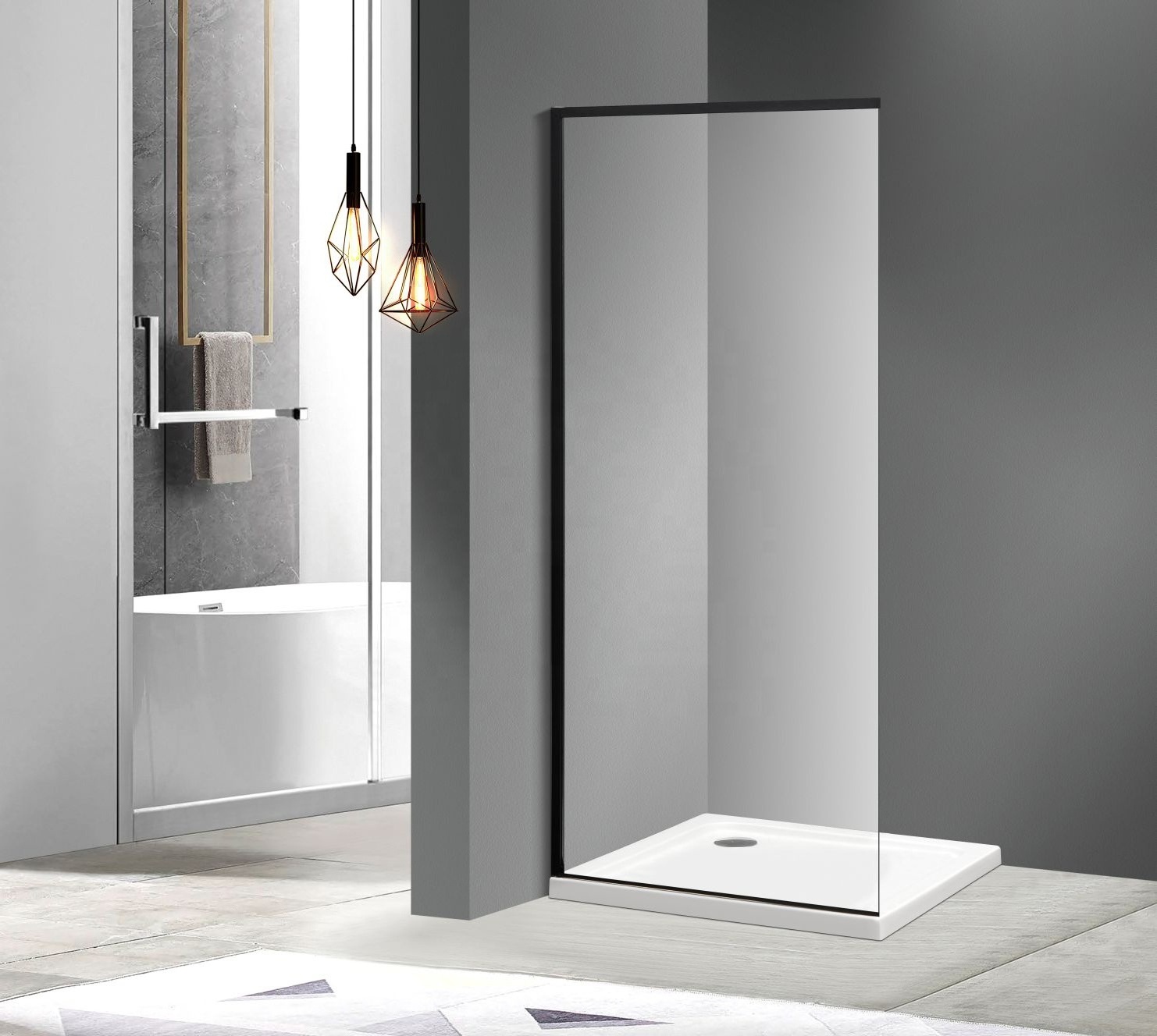 Standard tempered glass shower cubicle door glass to wall with top cover without tray