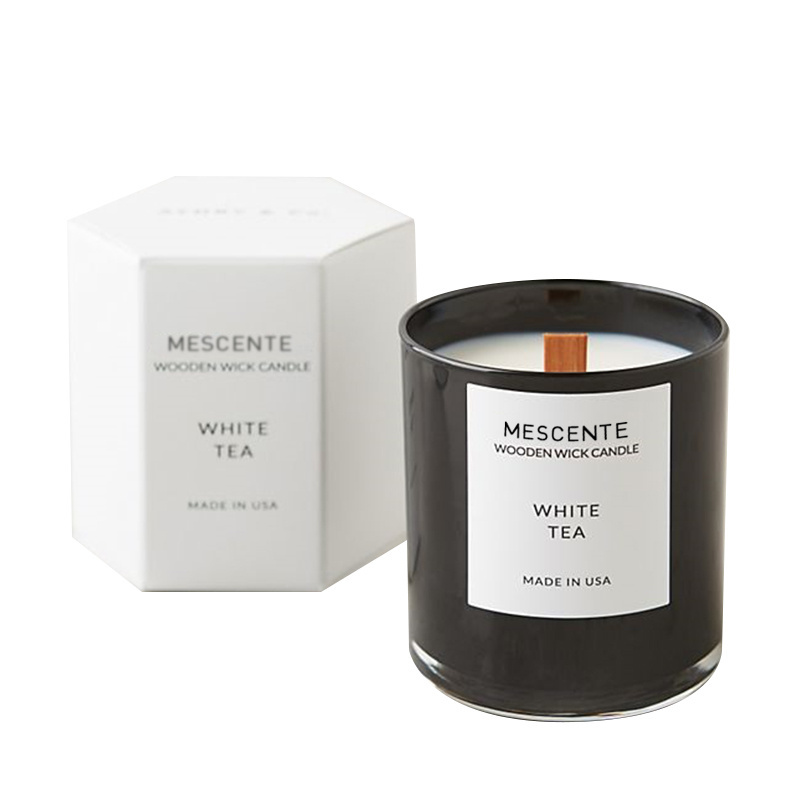 Mescente Wholesale Luxury Private Label Logo White Tea Wood Wicks Scented Soy Candles In Jars