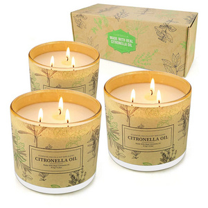 Long Lasting 3 Wick Jar Scented Aromatherapy Citronella Oil Candles Sets for Home Garden Patio Balcony