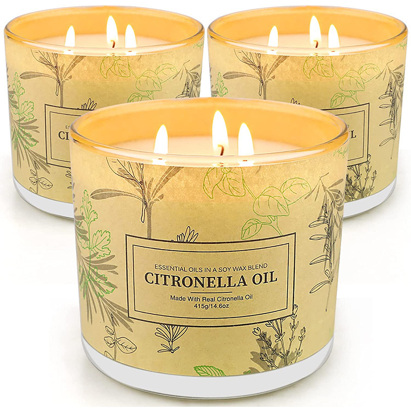 Long Lasting 3 Wick Jar Scented Aromatherapy Citronella Oil Candles Sets for Home Garden Patio Balcony