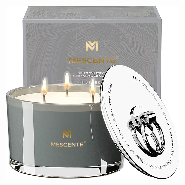 Mescente wholesale top selling hand made private label 3 wick scented wax wedding favors candles with packaging