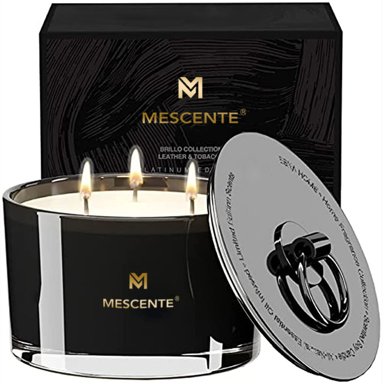 Mescente wholesale top selling hand made private label 3 wick scented wax wedding favors candles with packaging