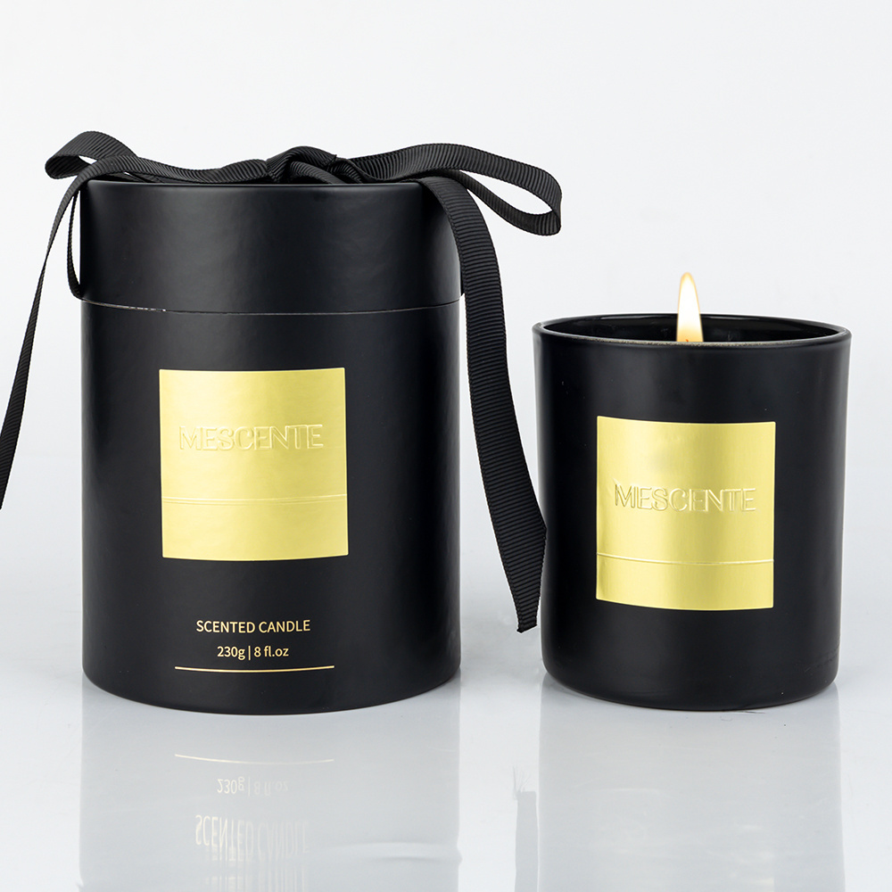 Mescente Luxury Custom Scented Soy Wax Candles with Lids Private Label Black Jar for Home Decoration Parties New Year