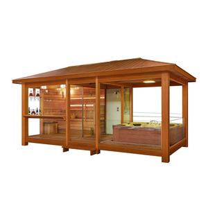 MEXDA Courtyard 7 Meter Red Cedar Wooden Sauna House Outdoor Spa Shower Garden Pavilion Gazebo WS-LT06