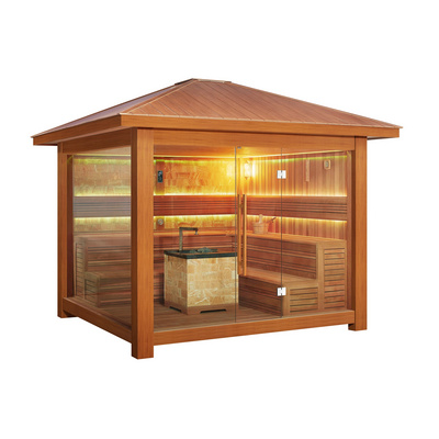 MEXDA Traditional Steam Sauna 6 Person Outdoor Sauna Luxury Wooden Garden Pavilion Gazebo WS-LT1500