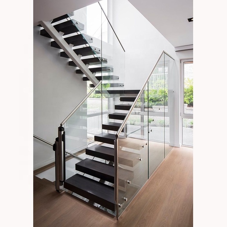 Stainless Steel beam Straight Stairs Mono Stringer Staircase Dismountable Fabricated Steel Escalier