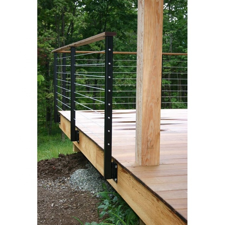 Stainless Steel Cable Wire Railing with Black Post Side Mounted Balcony diy cable railing post