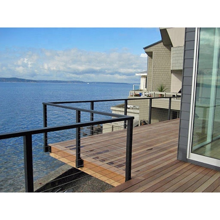 Stainless Steel Cable Wire Railing with Black Post Side Mounted Balcony diy cable railing post