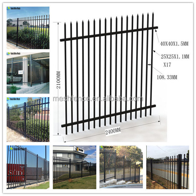 Custom steel fence panel 6 ft outdoor black metal fence panels galvanized zinc 6x8 steel picket fence panels