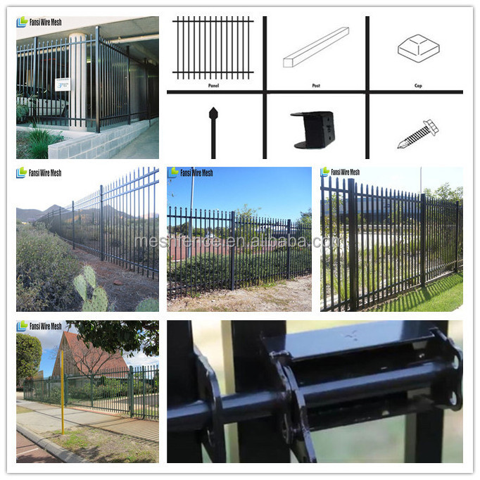 Custom steel fence panel 6 ft outdoor black metal fence panels galvanized zinc 6x8 steel picket fence panels