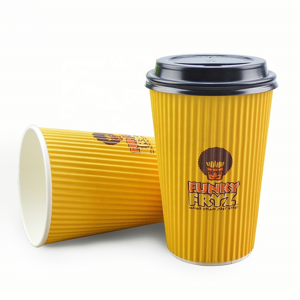 Wholesale Clean Leak-poof High-end Insulated Ripple Wall Wrapped 8 oz 10 oz 12 oz 16 oz  Paper Cup for Beverage