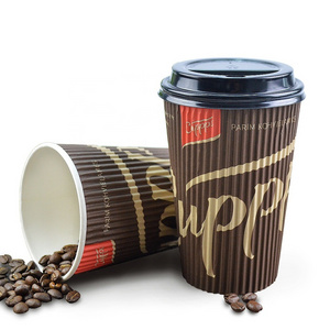 Wholesale Clean Leak-poof High-end Insulated Ripple Wall Wrapped 8 oz 10 oz 12 oz 16 oz  Paper Cup for Beverage