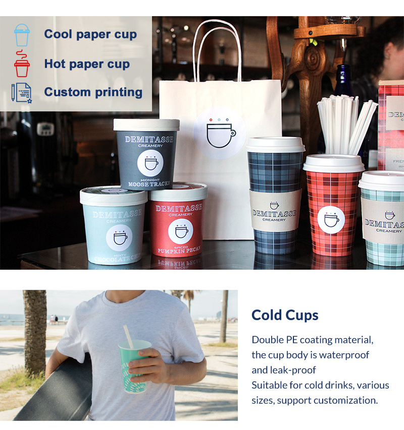 Customize Logo Design Paper Cup 6/8/10/12/16 OZ Ripple /Single/Double Paper Coffee Cups with lid