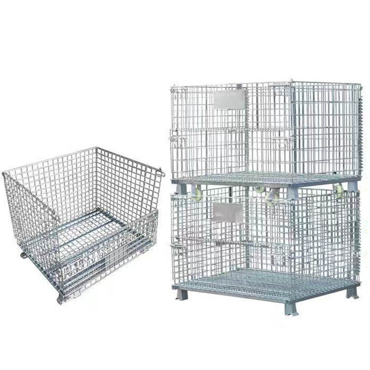 Warehouse Security Storage Cages Wire Zinc Mesh Foldable Container Welded Iron Cage Logistic Heavy Duty Logistics Trolley