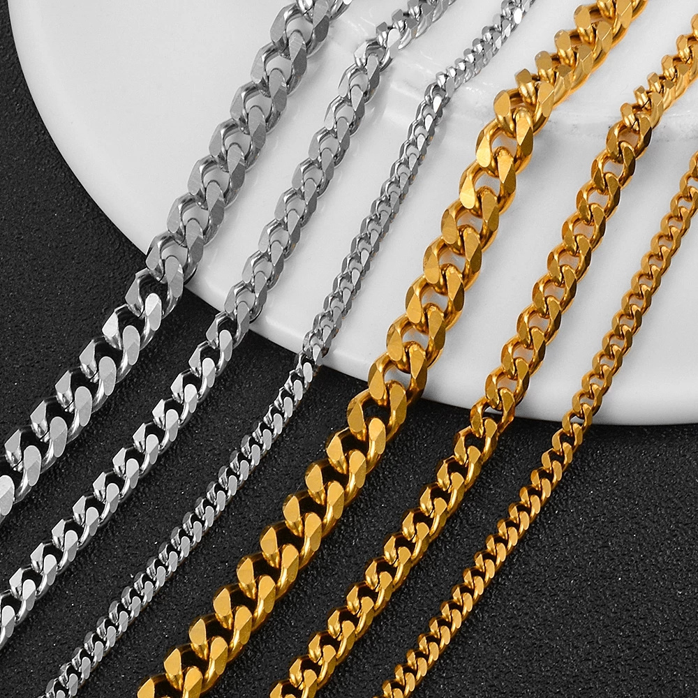 Hip Hop Stainless Steel Silver Men Chains Jewelry Customized Thickness Polished Curb Cuban Link Chain Necklace for Men