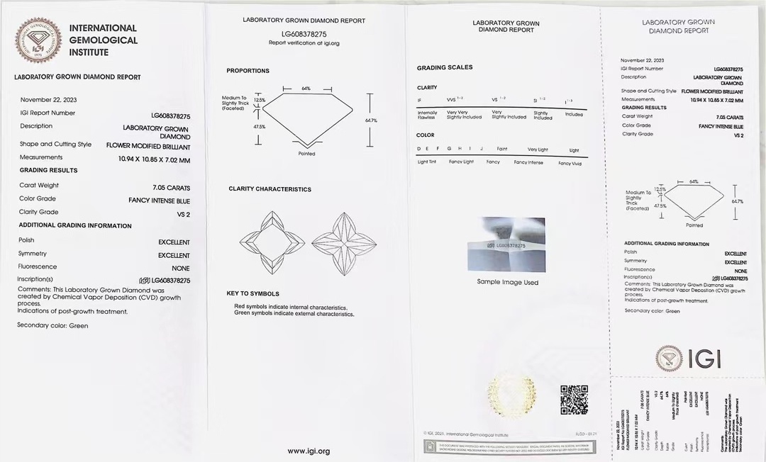 Lab Grown Diamond for jewelry Fancy Intense Blue color flower modified brilliant cut 7.05ct labgrown diamond