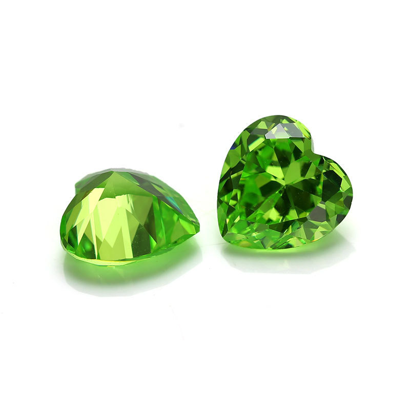 Messi Heart Cut Apple Green gemstones cubic zirconia Wholesale price