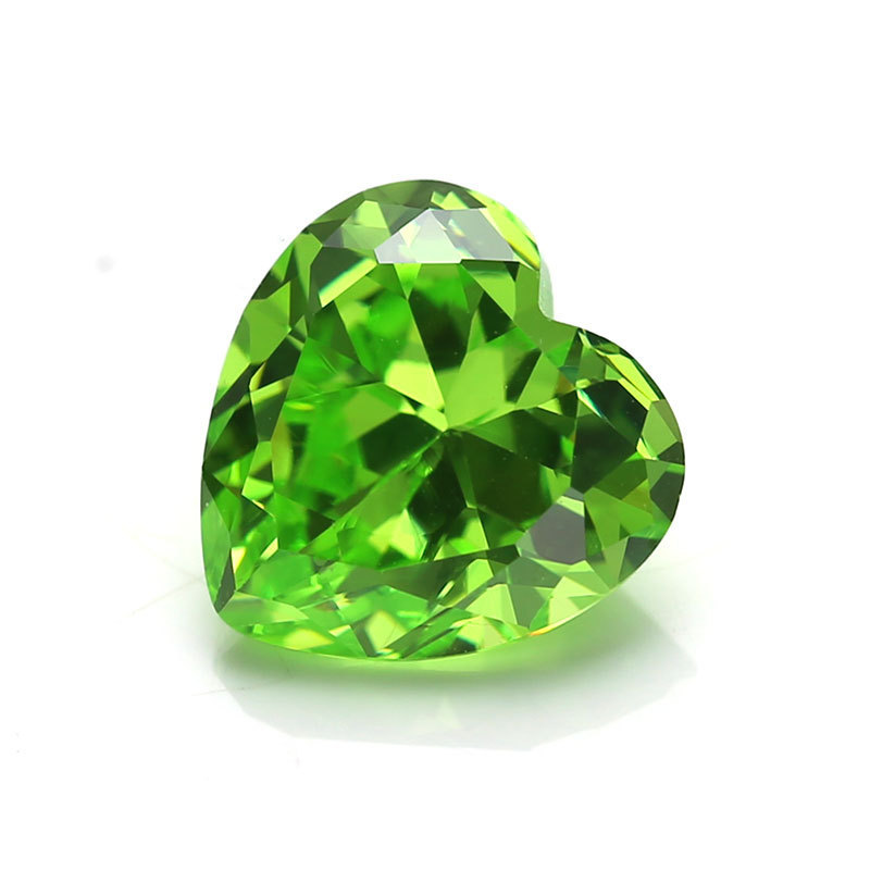 Messi Heart Cut Apple Green gemstones cubic zirconia Wholesale price