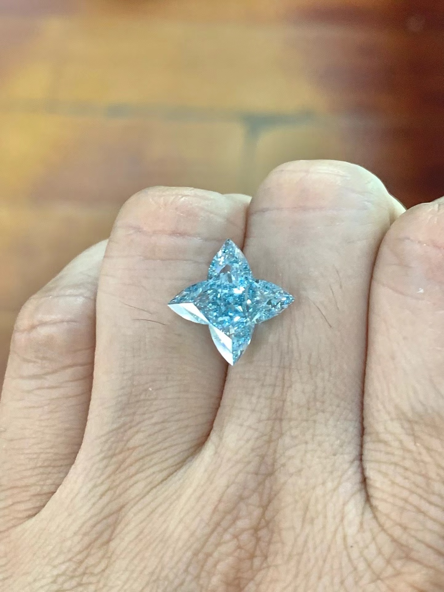 Lab Grown Diamond for jewelry Fancy Intense Blue color flower modified brilliant cut 7.05ct labgrown diamond