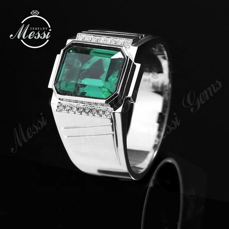 Messi Jewelry 14k 18k white gold 2ct lab created colombian emerald gemstones ring for man