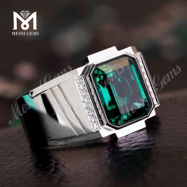 Messi Jewelry 14k 18k white gold 2ct lab created colombian emerald gemstones ring for man