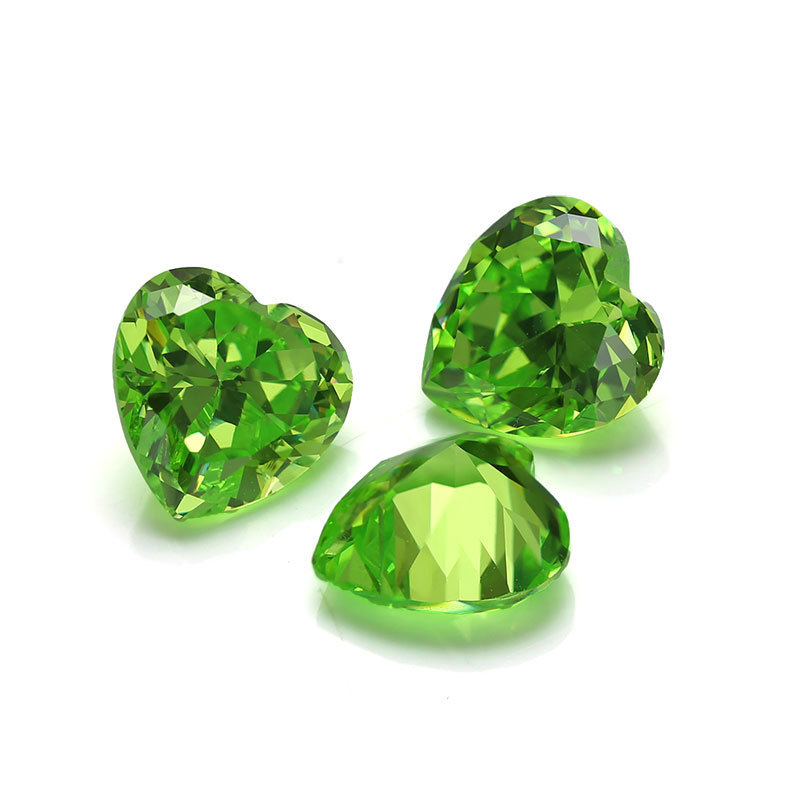 Messi Heart Cut Apple Green gemstones cubic zirconia Wholesale price