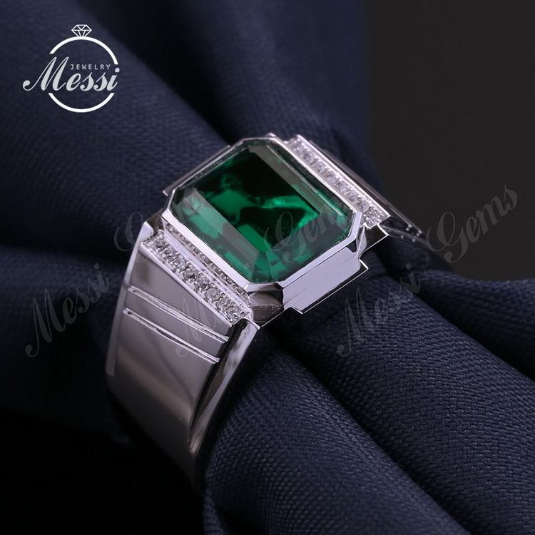 Messi Jewelry 14k 18k white gold 2ct lab created colombian emerald gemstones ring for man