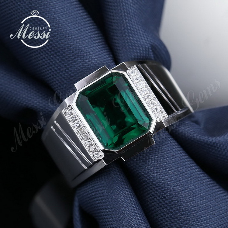 Messi Jewelry 14k 18k white gold 2ct lab created colombian emerald gemstones ring for man