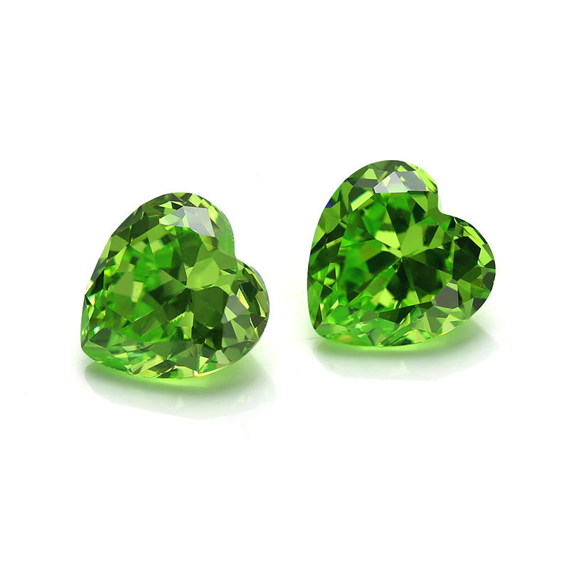 Messi Heart Cut Apple Green gemstones cubic zirconia Wholesale price