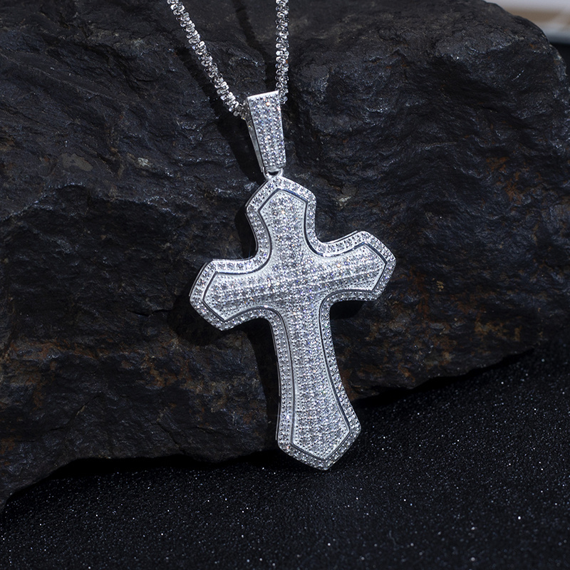 Messi Jewelry Iced out Sterling Silver Crucifix Cross Pendant Cubic Zirconia Moissanite  Hip Hop Cuban Chain  pendant