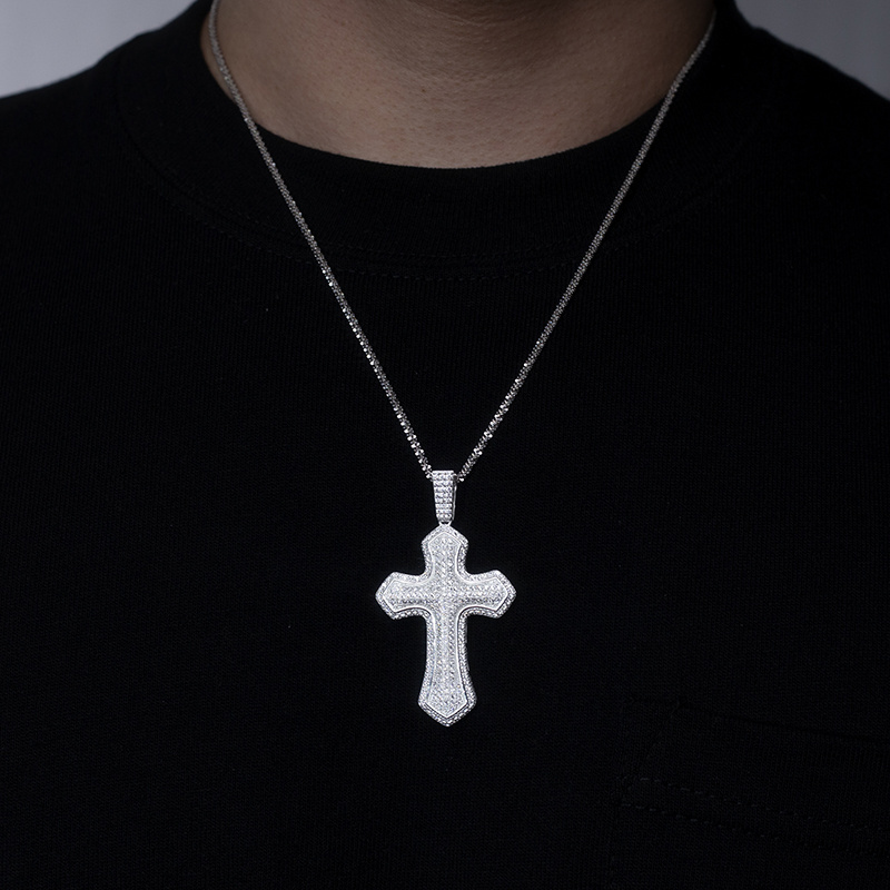 Messi Jewelry Iced out Sterling Silver Crucifix Cross Pendant Cubic Zirconia Moissanite  Hip Hop Cuban Chain  pendant